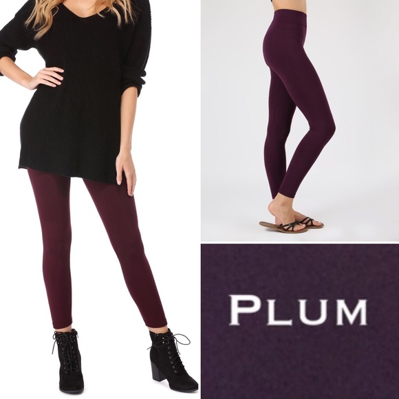 Plum High Rise Fleece Leggings Tummy Control - Picture 1 of 8